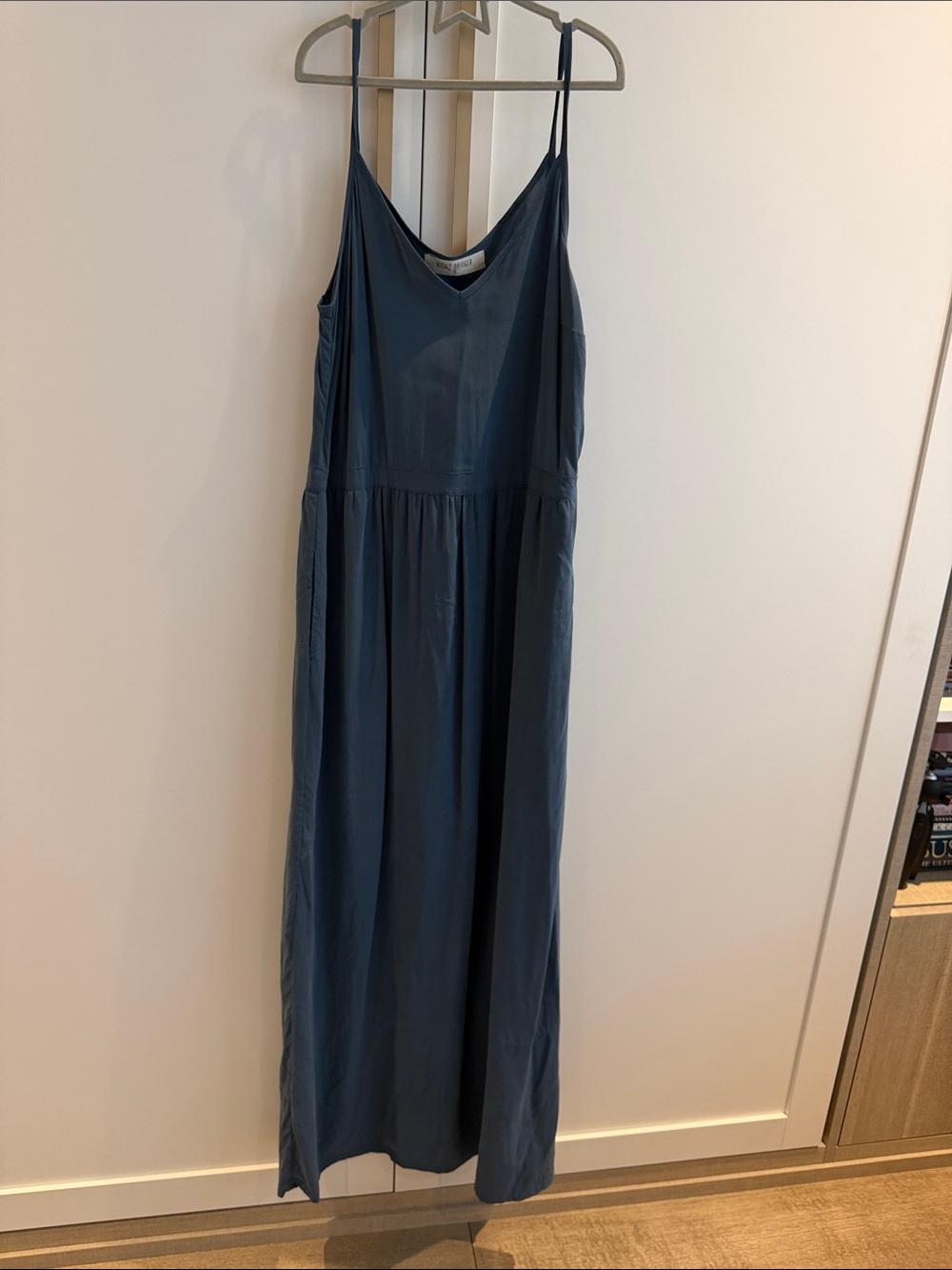 Silk stretch V-Neck Maxi Dress in Slate Blue